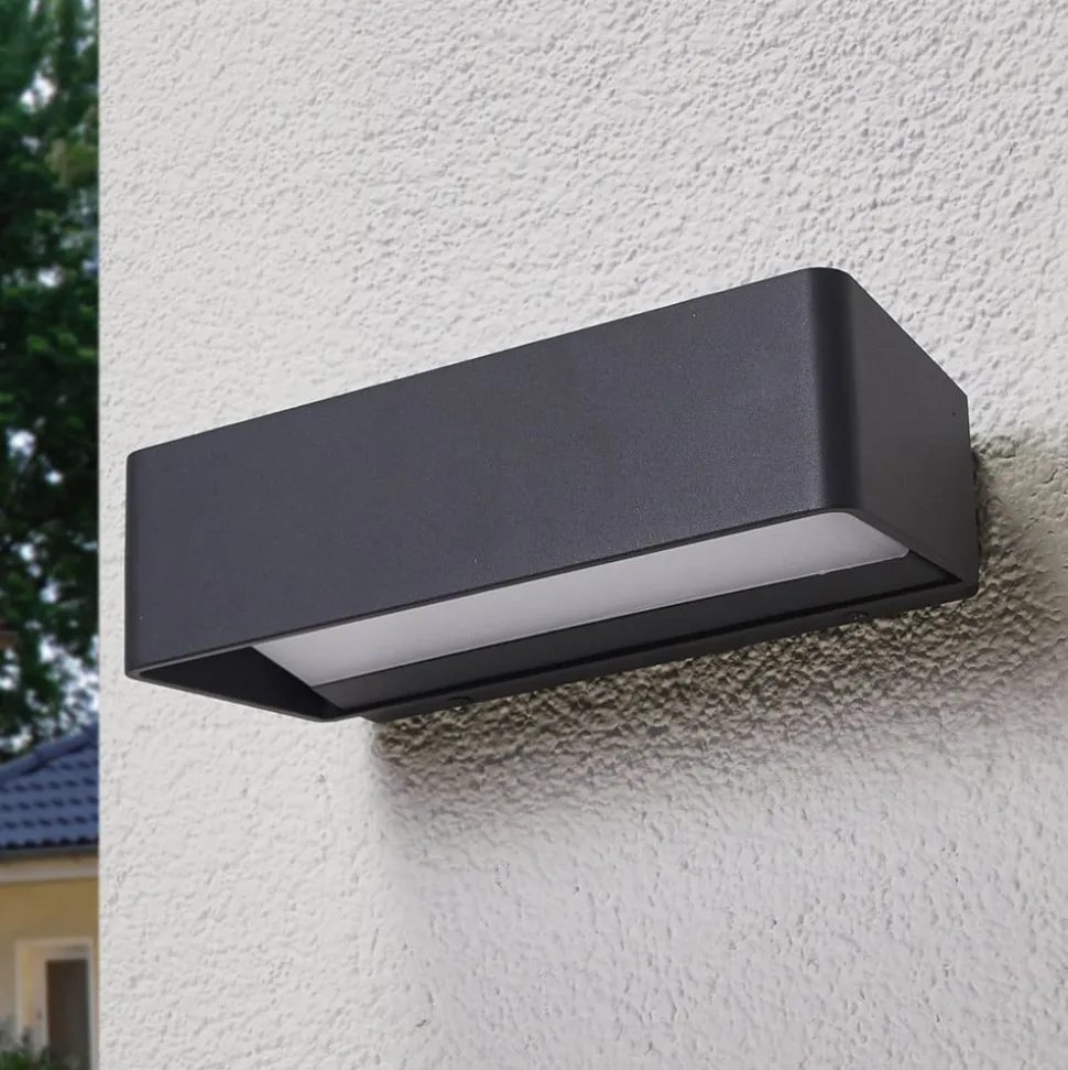 Lucande LED udendørs væglampe Midvig, mørkegrå, kantet, IP65