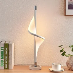 Lucande LED-bordlampe Edano, 60 cm, hvid, tekstil, dæmpbar