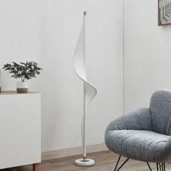 Lucande LED-gulvlampe Edano, 154 cm, hvid, tekstil, dæmpbar