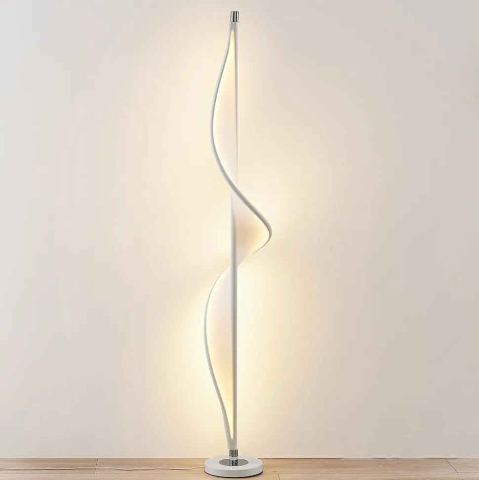 Lucande LED-gulvlampe Edano, 154 cm, hvid, tekstil, dæmpbar