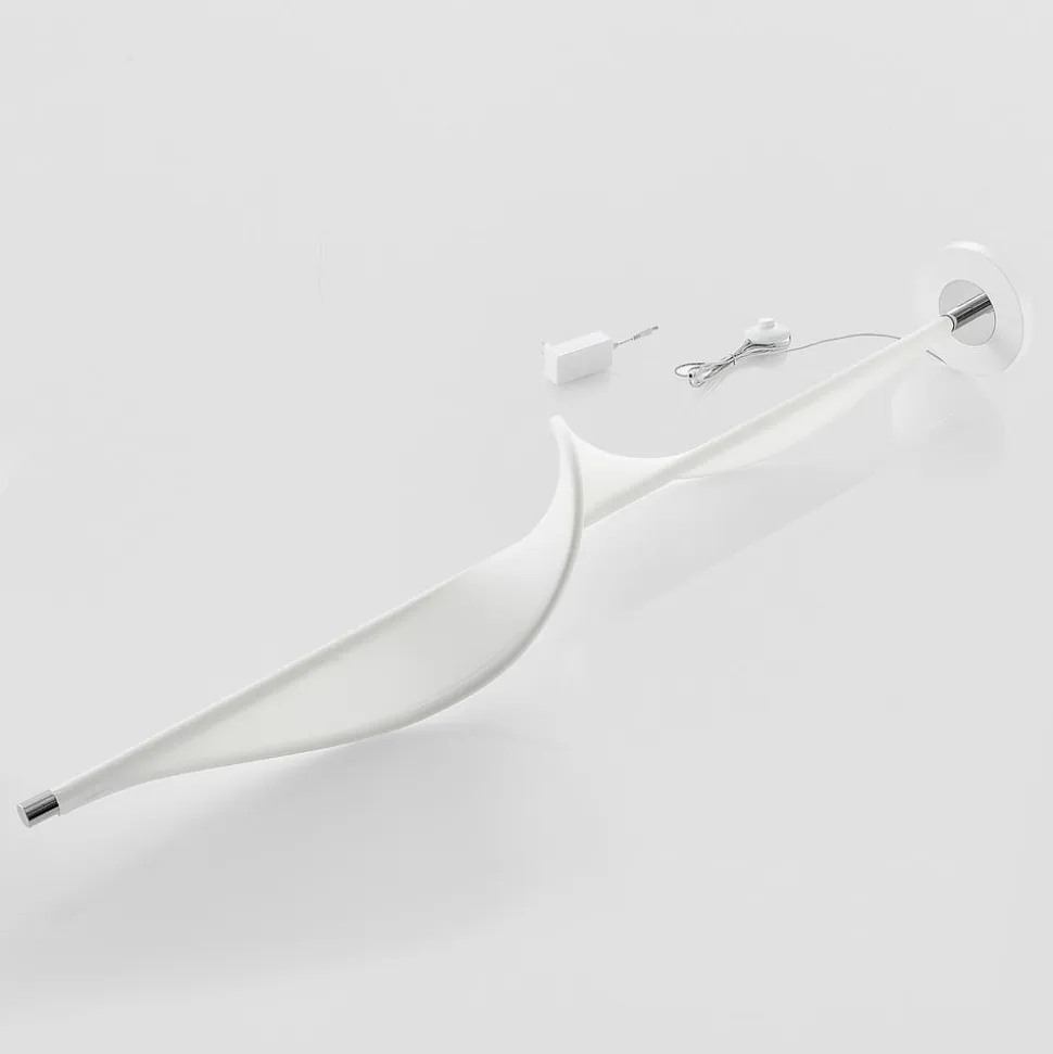 Lucande LED-gulvlampe Edano, 154 cm, hvid, tekstil, dæmpbar