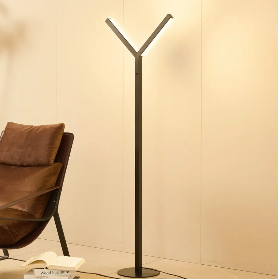 Lucande LED-gulvlampe Ilian, sort, metal, CCT, dæmpbar