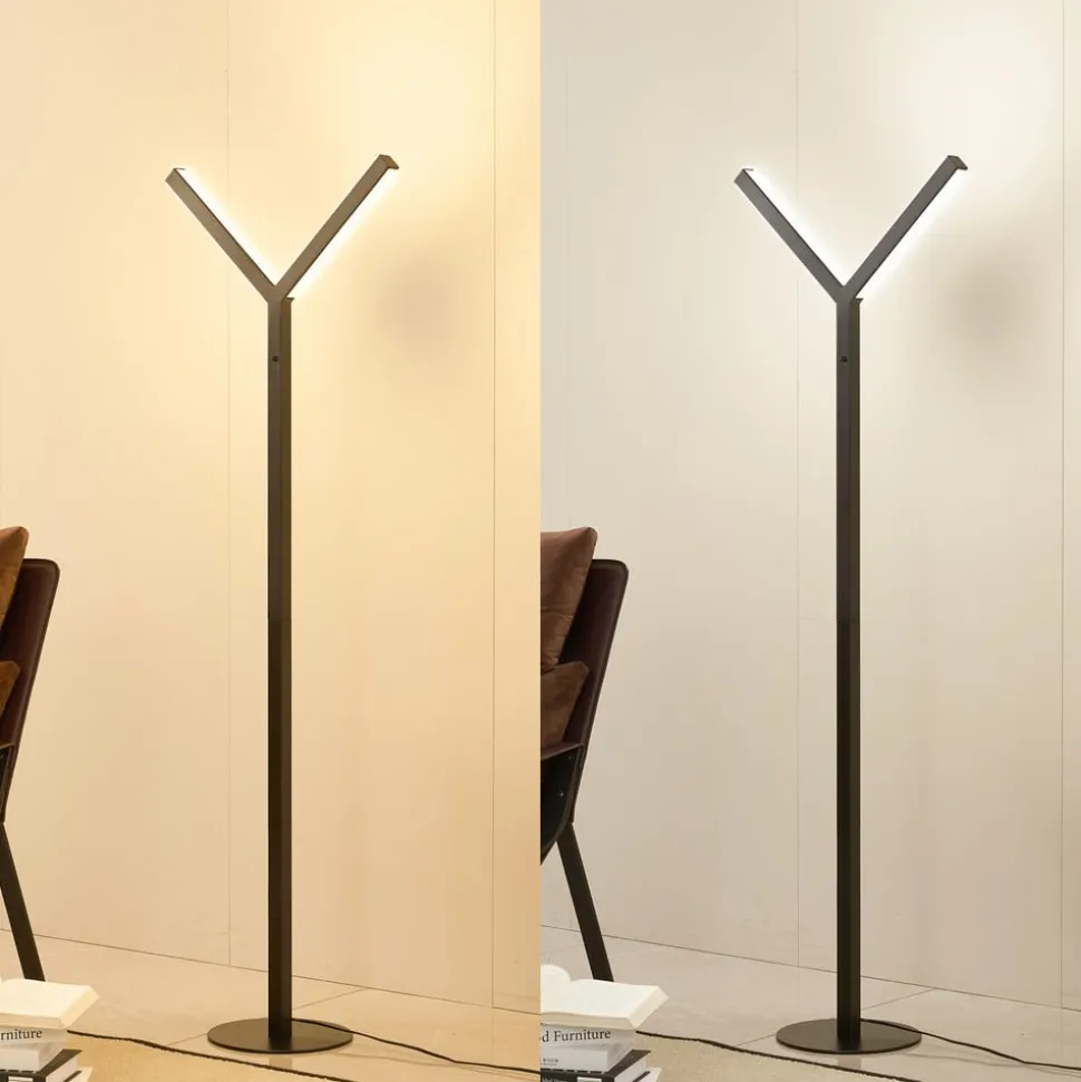 Lucande LED-gulvlampe Ilian, sort, metal, CCT, dæmpbar