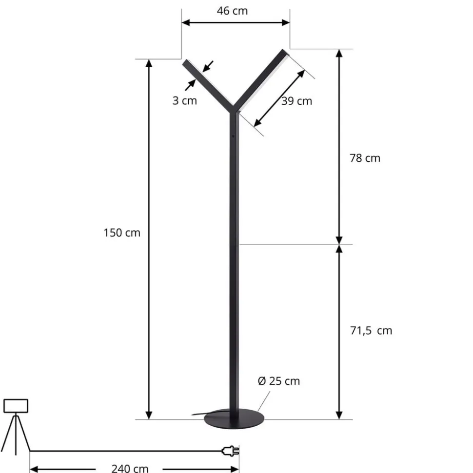 Lucande LED-gulvlampe Ilian, sort, metal, CCT, dæmpbar