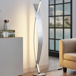 Lucande LED-gulvlampe Marija, sølv, dæmpbar, 140 cm