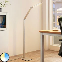 Lucande LED-gulvlampe Nicano, grå, metal, CCT, 125 cm