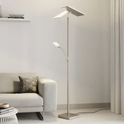 Lucande LED-gulvlampe Parthena, nikkel, metal, 180 cm