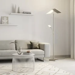 Lucande LED-gulvlampe Parthena, nikkel, metal, 180 cm