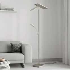 Lucande LED-gulvlampe Parthena, nikkel, metal, 180 cm
