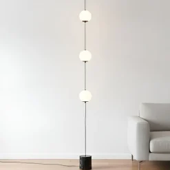 Lucande LED-gulvlampe Sphere, sort/opal, glas, dæmpbar