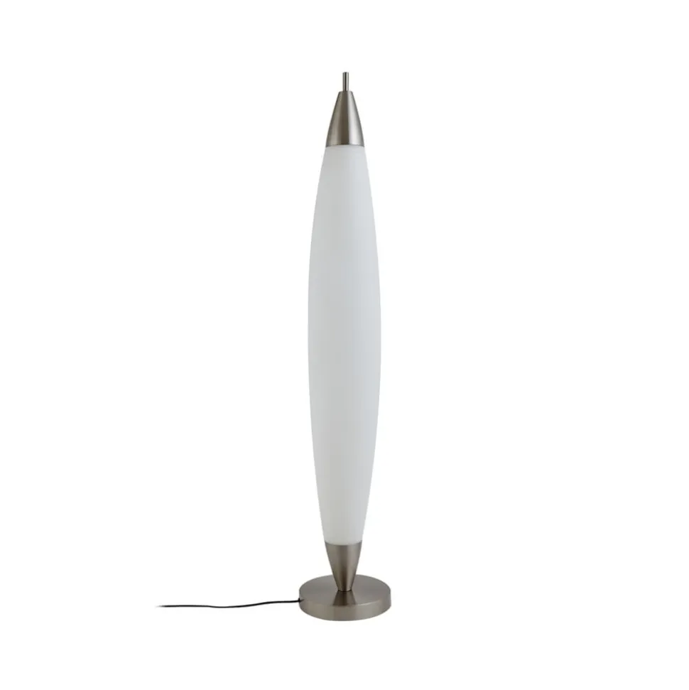 Lucande LED-gulvlampe Tarell, hvid/nikkel, 146 cm, dæmpbar