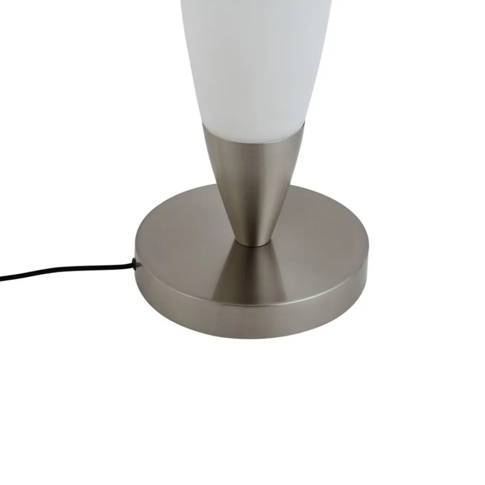 Lucande LED-gulvlampe Tarell, hvid/nikkel, 146 cm, dæmpbar
