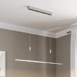 Lucande LED-hængelampe Arnik, 120 cm, nikkelfarvet, dæmpbar