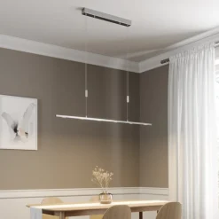 Lucande LED-hængelampe Arnik, 120 cm, nikkelfarvet, dæmpbar