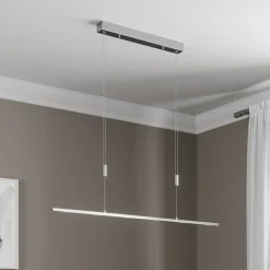 Lucande LED-hængelampe Arnik, 120 cm, nikkelfarvet, dæmpbar