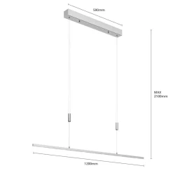 Lucande LED-hængelampe Arnik, 120 cm, nikkelfarvet, dæmpbar