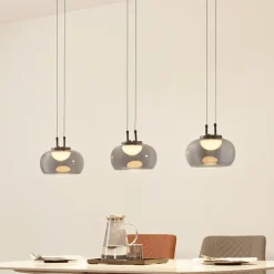 Lucande LED-hængelampe Dain, 3 lyskilder, røggrå, glas