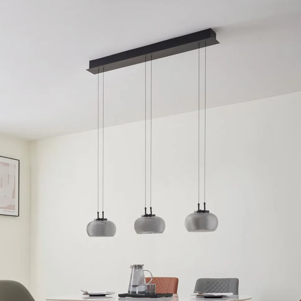 Lucande LED-hængelampe Dain, 3 lyskilder, røggrå, glas