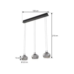 Lucande LED-hængelampe Dain, 3 lyskilder, røggrå, glas