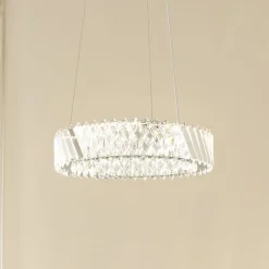 Lucande LED-hængelampe Glacis, krystal, Ø 40 cm, krom