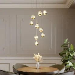 Lucande LED-hængelampe Hayley, Ø 40 cm, 9 lyskilder, guld, glas