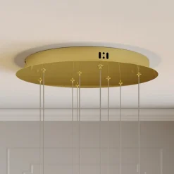 Lucande LED-hængelampe Hayley, Ø 40 cm, 9 lyskilder, guld, glas