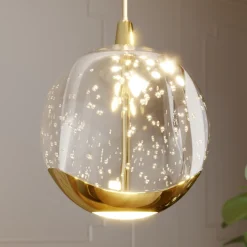 Lucande LED-hængelampe Hayley, Ø 40 cm, 9 lyskilder, guld, glas