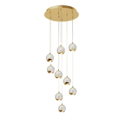 Lucande LED-hængelampe Hayley, Ø 40 cm, 9 lyskilder, guld, glas