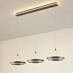 Lucande LED-hængelampe Kolo, 114 cm, 3 lyskilder, brun, dæmpbar