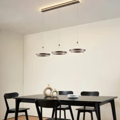 Lucande LED-hængelampe Kolo, 114 cm, 3 lyskilder, brun, dæmpbar