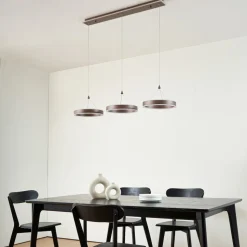 Lucande LED-hængelampe Kolo, 114 cm, 3 lyskilder, brun, dæmpbar