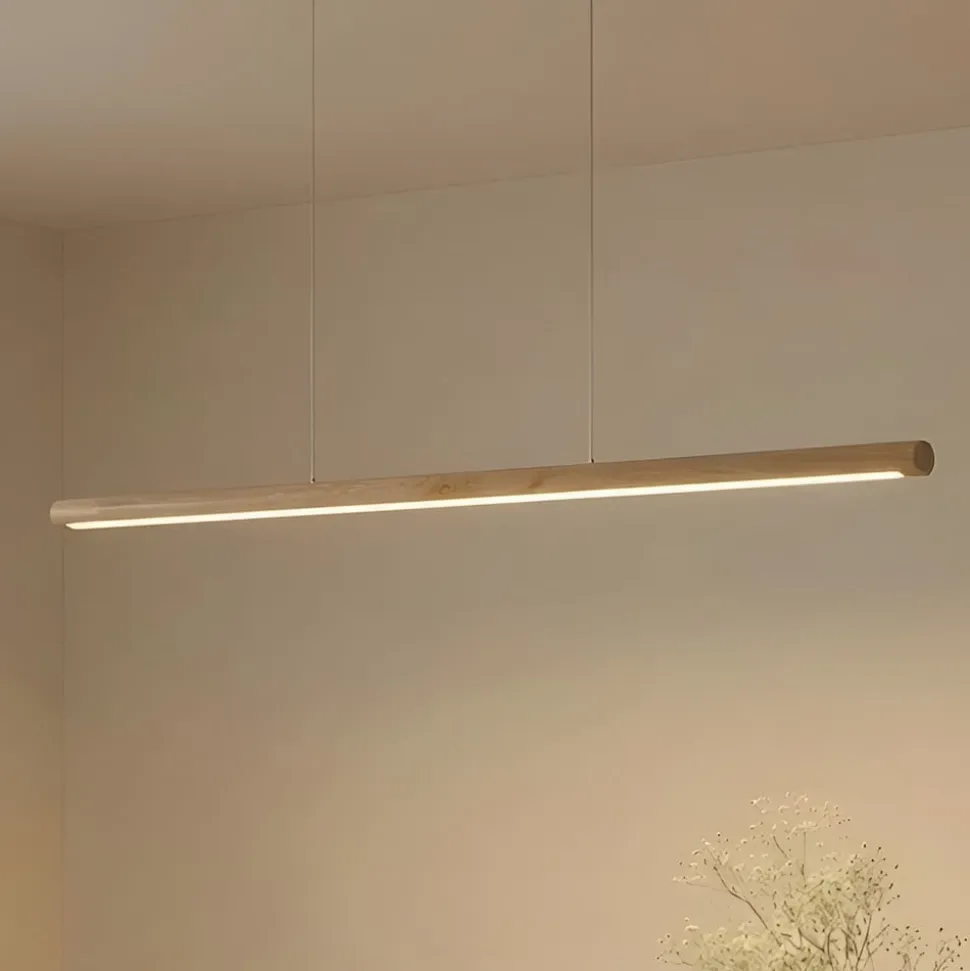 Lucande LED-hængelampe Maruta, træ, bjælke, 120 cm, 3000K