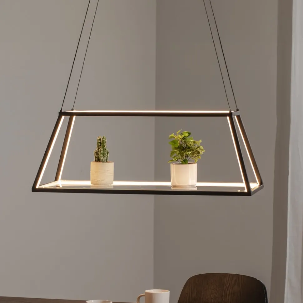 Lucande LED-hængelampe Mensola, sort, aluminium, 75 cm