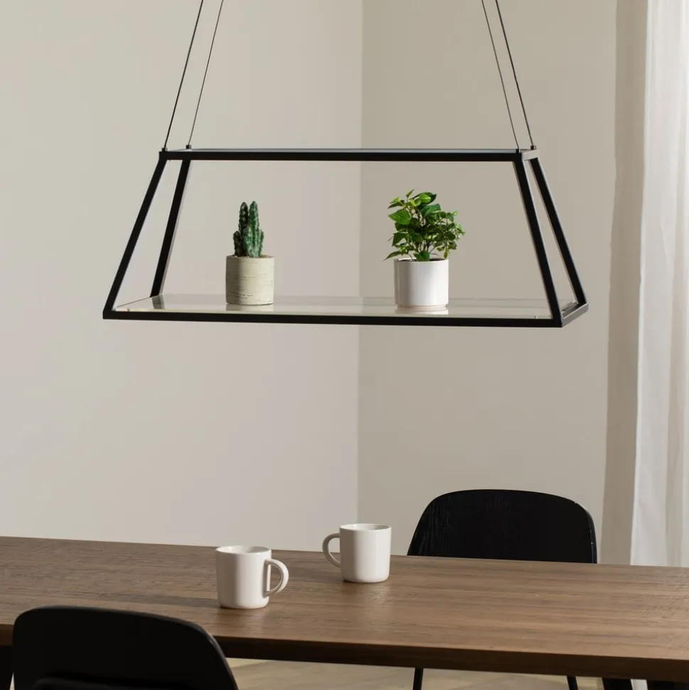 Lucande LED-hængelampe Mensola, sort, aluminium, 75 cm