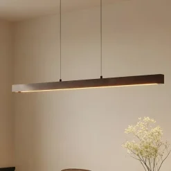 Lucande LED-hængelampe Nihalo, valnød, 122 cm, dæmpbar, CCT