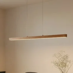 Lucande LED-hængelampe Nihalo, træ, 122 cm, dæmpbar, CCT