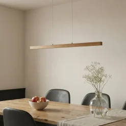 Lucande LED-hængelampe Nihalo, træ, 122 cm, dæmpbar, CCT