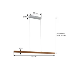Lucande LED-hængelampe Nihalo, træ, 122 cm, dæmpbar, CCT