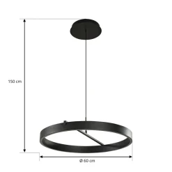 Lucande LED-hængelampe Rovan, Ø 60 cm, sort, CCT, dæmpbar