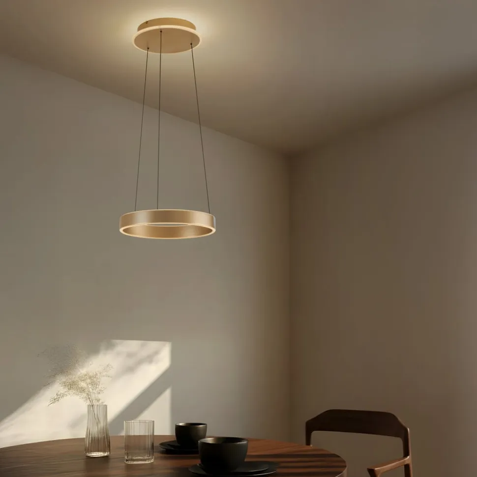 Lucande LED-hængelampe Tindra, Ø 40 cm, guld, dæmpbar