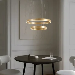 Lucande LED-hængelampe Yonam, Ø 60 cm, 2 lyskilder, guld, CCT