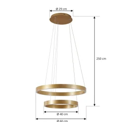 Lucande LED-hængelampe Yonam, Ø 60 cm, 2 lyskilder, guld, CCT