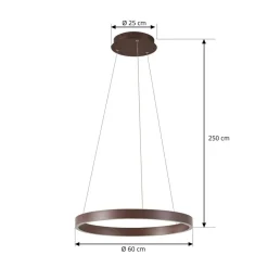 Lucande LED-hængelampe Yonam, Ø 60 cm, 1 lyskilde, brun, CCT