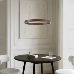 Lucande LED-hængelampe Yonam, Ø 60 cm, 1 lyskilde, brun, CCT