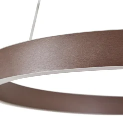Lucande LED-hængelampe Yonam, Ø 60 cm, 1 lyskilde, brun, CCT