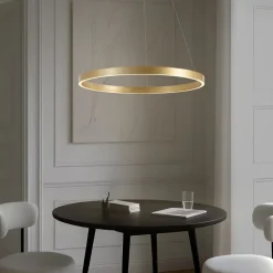 Lucande LED-hængelampe Yonam, Ø 80 cm, 1 lyskilde, guld, CCT