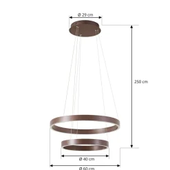 Lucande LED-hængelampe Yonam, Ø 60 cm, 2 lyskilder, brun, CCT