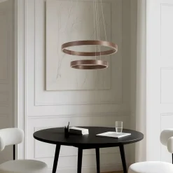 Lucande LED-hængelampe Yonam, Ø 60 cm, 2 lyskilder, brun, CCT