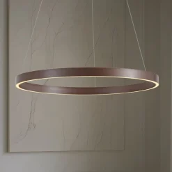 Lucande LED-hængelampe Yonam, Ø 80 cm, 1 lyskilde, brun, CCT