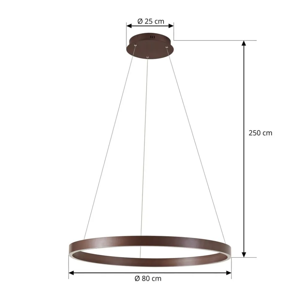 Lucande LED-hængelampe Yonam, Ø 80 cm, 1 lyskilde, brun, CCT
